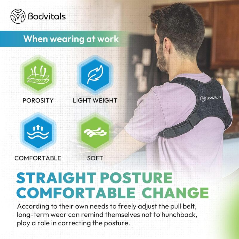 Posture Corrector for Women & Men, Upper Half Back Support Brace Fully Adjustable & Comfortable, Back Posture Support Neck, Shoulder Back, Providing Pain Relief from Back (Black, M) (Slightly Damage)